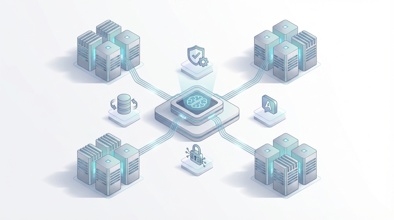 Conceptual view of an enterprise AI stack evaluating multiple cloud AI providers.