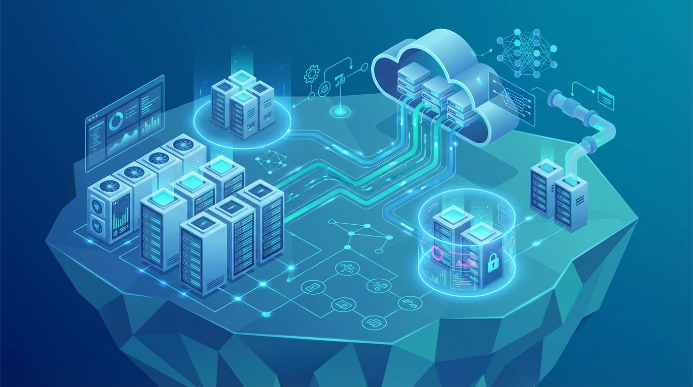 Enterprise AI automation infrastructure connecting cloud and on‑premise systems.